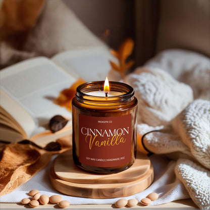 Cinnamon Vanilla Candle for Home Scented| Organic Soy Non Toxic Candles| Long Clean Burning Aromatheraphy Jar Candel for Women Men for Autumn,Winter, Halloween,Thanksgiving,Relaxing| 9oz