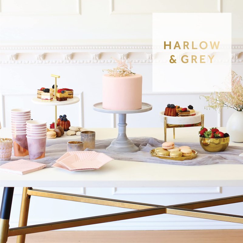 Harlow & Grey Amethyst Large Party Plates Set, 24 Ct Pack, 9.75” Elegant Disposable Paper Dinnerware Supplies for Birthday, Wedding, Shower, Anniversary, Holiday, Purple Watercolor & Rose Gold