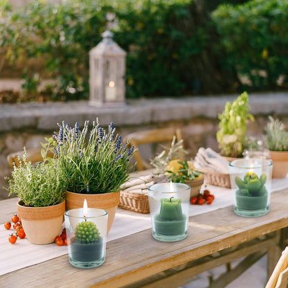 12 Pcs Decorative Succulent Cactus Tealight Candle Set - Handmade Mini Glass Holders, Decorative Votive Candles for House-Warming Party Wedding Baby-Shower and Home Decoration Gifts