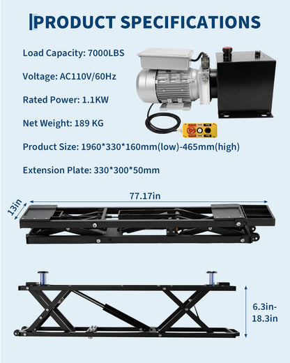 Garvee 7000 LBS Portable Car Lift, Heavy Duty Carbon Steel Truck Lift with 26.8" Max Lift Height, Adjustable Scissor Lift for Cars, SUVs & Light Trucks