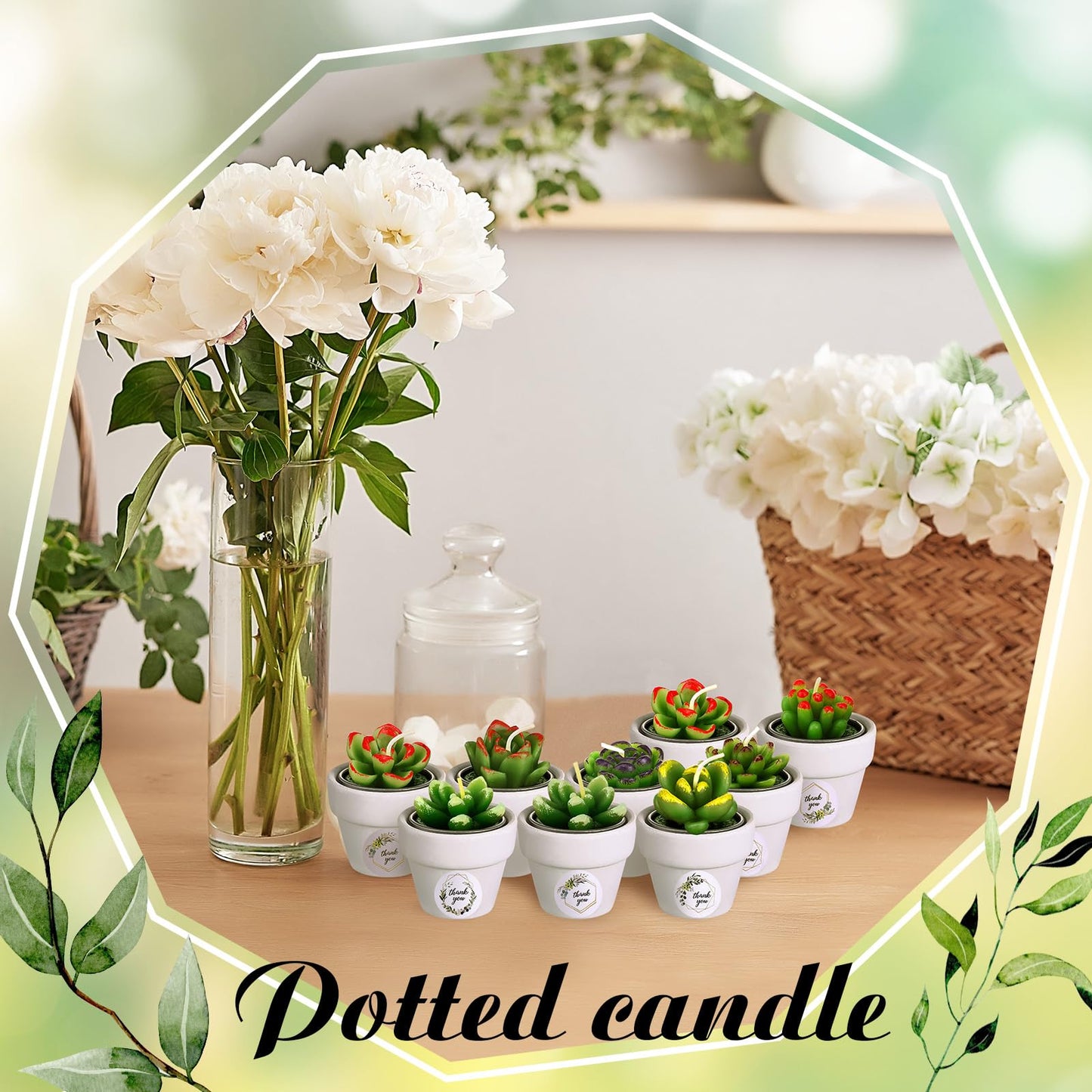 MTLEE Cactus Candle Planter, 18 Pcs Paraffin Wax Succulent Tealight Candles with Mini White Terracotta Clay Pots, for Party Favor, Fiesta, Birthday, Wedding Decor, Indoor, 1.57x1.57 inches