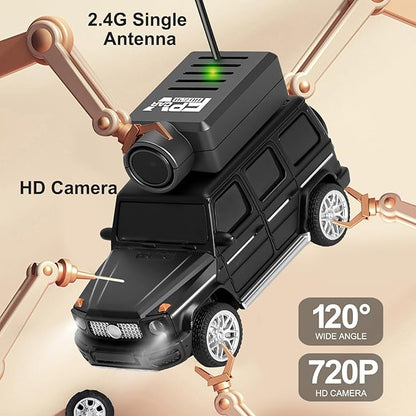GoolRC WLtoys 6406-C Mini RC Car 2.4GHz 1:64 Scale FPV Remote Control Car with Camera 720P APP Control Rear Drive Vehicle with 2 Trailers and LED Lights for Adults (Black)