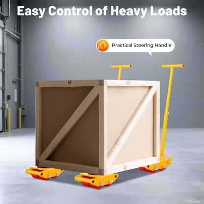TFCFL 4pcs Machinery Skates, Machinery Mover with 2pcs Steering Handles, 6T/13200lbs Capacity, Machine Moving Skates Dolly w/ 360° Rotation Cap & 4 Rollers, Industrial Moving Equipment, Yellow