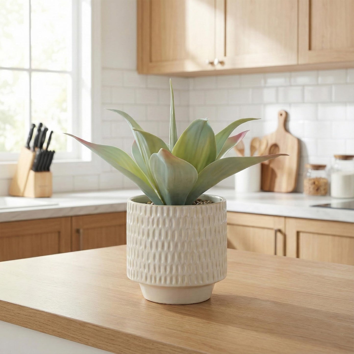 ALAGIRLS 11.8" Artificial Agave Plant, Faux Aloe Succulents Potted Plant Realistic Fake Agave Greenery with Ceramic Pot for Home Office Indoor Decor