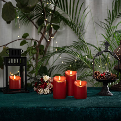 Homemory Burgundy Flameless Candles, Waterproof Flickering Flameless Candles, Outdoor Battery Operated LED Pillar Candles with Remote Timer, Electric Fake Plastic Candles, D3 x H4 5" 6", Red, 3 Pack