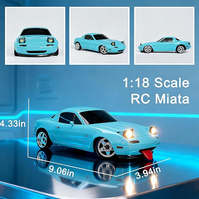 Skymaker LD1804 1/18 Scale RWD RC Drift Car 2.4G Miata RC Car for Adults with ESP Gyro Pop-up Lights 2 Batteries &amp LDRC Parts Blue