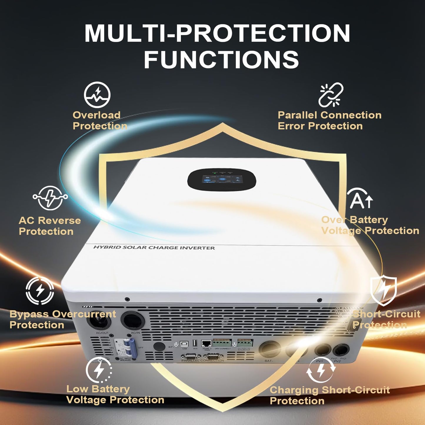 10000W 48V All-in-One Solar Hybrid Inverter UL, 20KW Peak Pure Sine Wave, 48V DC 120V/240V Single&Split-Phase, Dual MPPT, 6 Parallel, Battery-Free UPS WiFi, Lead-Acid/Lithium, Off-Grid Home & RVs