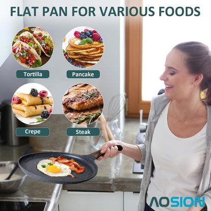 AOSION Nonstick Crepe Pan 9.5 inch,Ceramic Crepe Pan,Dosa Tawa Pan, Ceramic Coated PFOA-Free, Ergonomic Handle, With Pancake Tools, Forged Aluminum Induction Safe