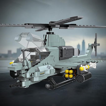 AH-1Z Viper Attack Helicopter Building Block Set (597 Pieces) - Compatible with Lego Plane Set Military Aircraft Model Kit Gifts for Adults