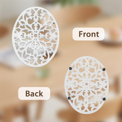 Sumnacon Cast Iron Trivet 2 Pack Heat Resistant Iron Trivets for Hot Dishes Pots Pans Plates Teapots,Rustic Cast Iron Trivet for Cooktop Kitchen Dining Table Metal Trivets with Rubber Feets,White