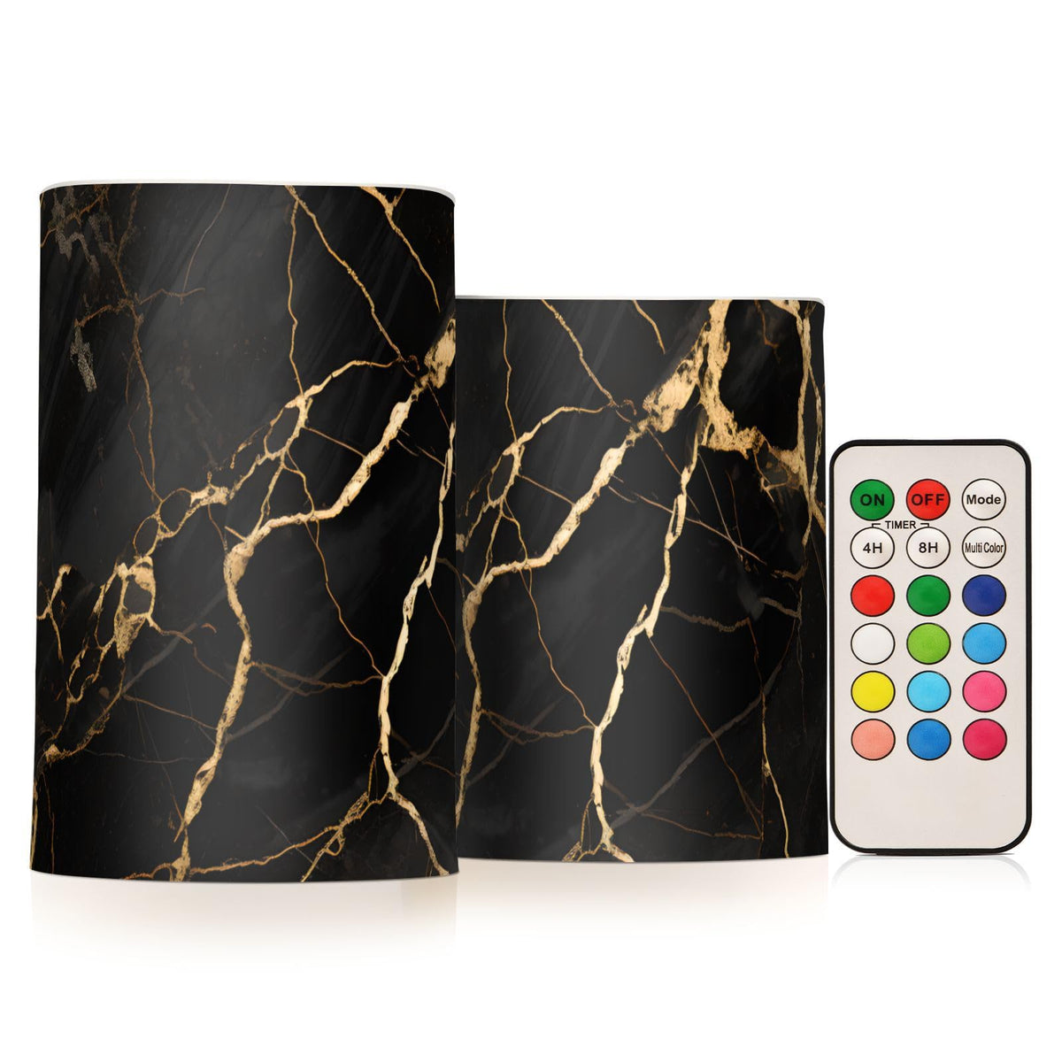 ALAZA Black Marble Gold Fluid Marble Flameless Candles Flickering LED Candles with Remote Timer Battery Operated Pillar Candles Set of 2 for Dinner Holiday Decor