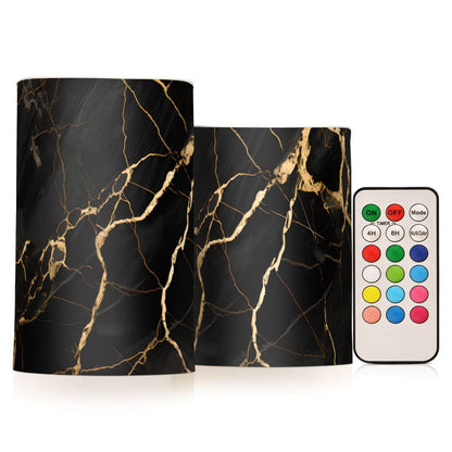 ALAZA Black Marble Gold Fluid Marble Flameless Candles Flickering LED Candles with Remote Timer Battery Operated Pillar Candles Set of 2 for Dinner Holiday Decor