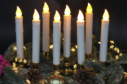 DRomance 9" Flameless Window Taper Candles Battery Operated with 8-Key Remote and Timer, 8 Pack White Christmas Holdiay Window Candles with Gold Holders, Suction Cups and AA Batteries Included
