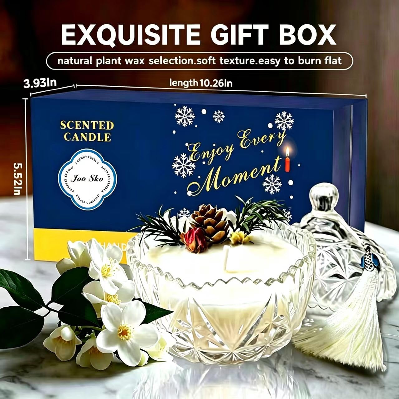 Joo Sko Gardenia Scented Soy Wax Candle, 7oz Clean Burning Jar Candle for Home, Elegant Home Decor Candle, Ideal Gift for Women, Birthday, Mother's Day, Housewarming