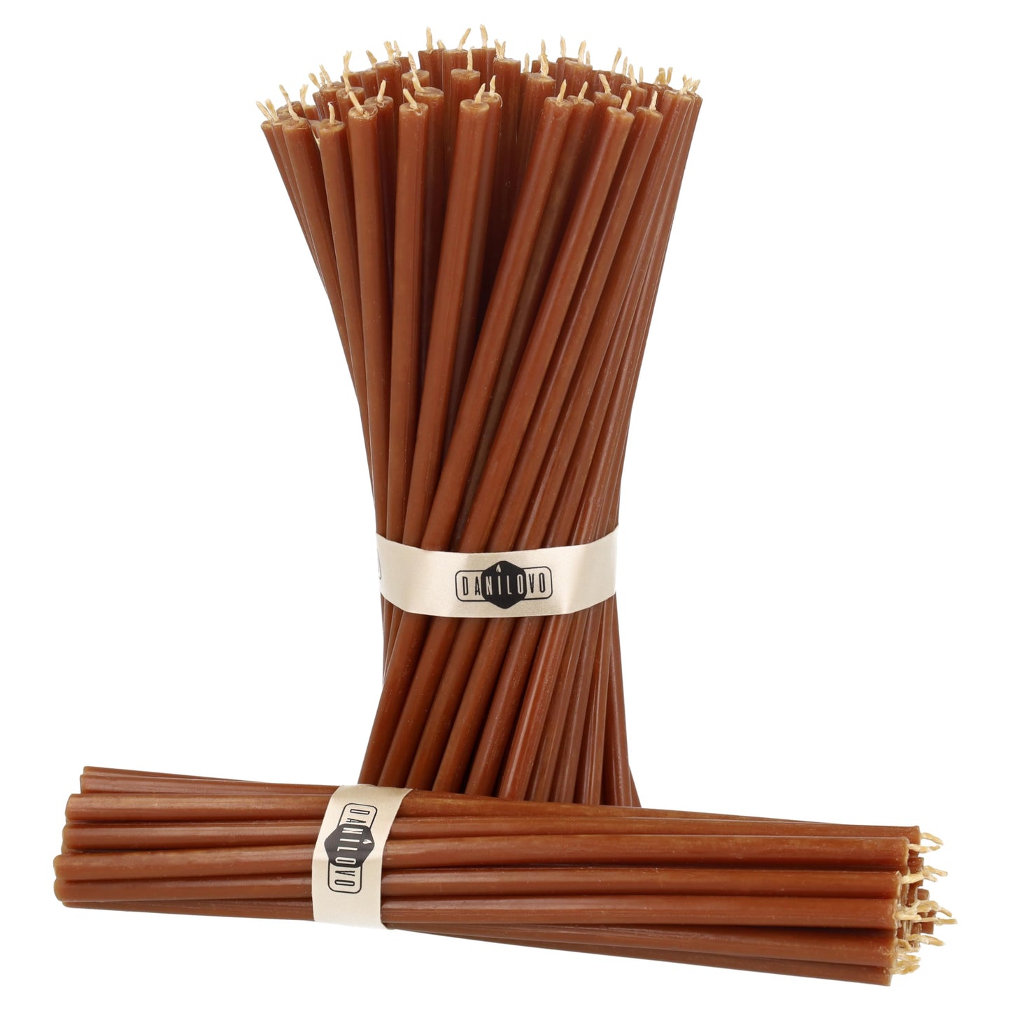 Danilovo Thin Taper Beeswax Candles - Honey-Scented, Decorative Candles Ideal for Birthday Decoration or Church Prayers - Brown Drip Free, Tall & Smokeless Pack of 50 pcs, 7.3 x 0.24 inch