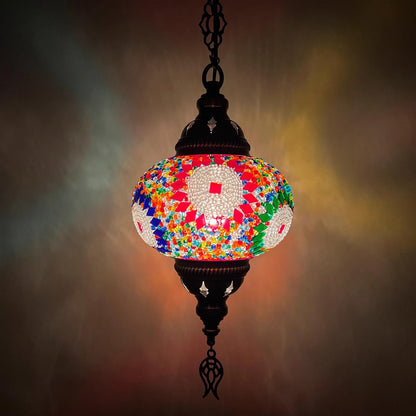 Fiunkes Turkish Mosaic Chandelier, Bohemian Industrial Height Adjustable Blue Pink Purple Ceiling Hanging Light Fixture, Bronze Plating Dining Lamp for Kitchen Island, Bedroom,Colored
