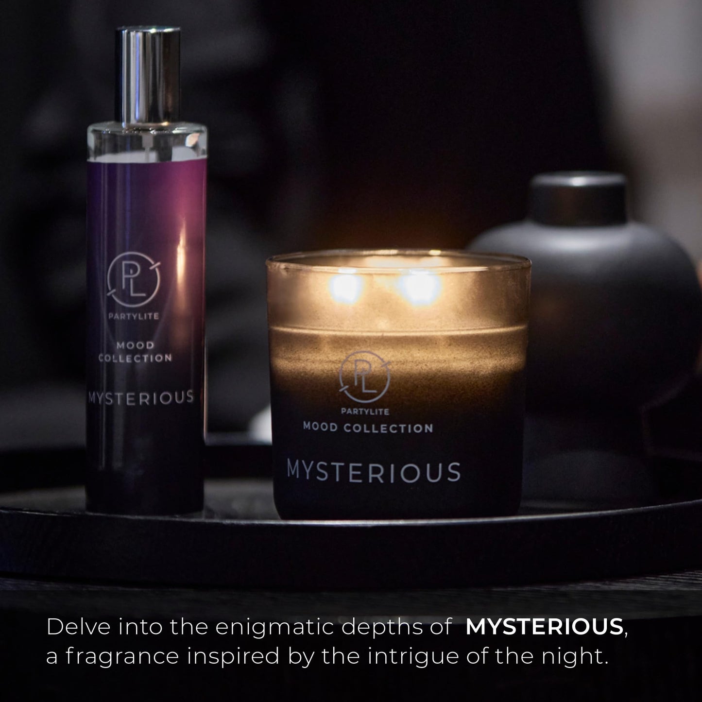 PartyLite Mysterious Scented, with Notes of Citron, Nutmeg & Clove, 14.1oz 2-Wick Ombre Jar Candle, 24-48 Hour Burn Time, Part of The Mood Collection, Warm & Earthy, Perfect for Gifting