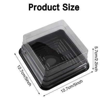 Hewnda 50 Pack Black Cake Pans,Bottom 5Inch X Heigh 2.2Inch Clear plastic mini cake box muffins box cookies box wedding birthday gift box