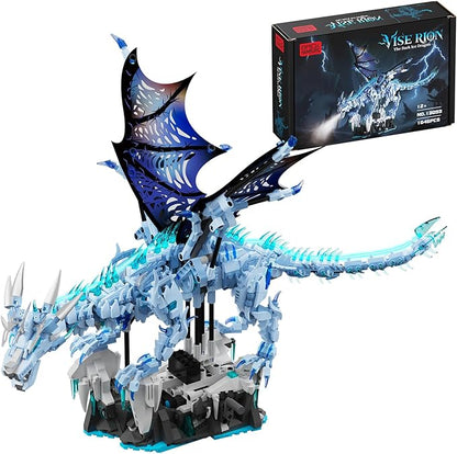 Mechanical Ice Dragon Building Block Toy Kit with LED Light Movable Linkage Gears Display Stand - Fantasy Dragon Model Kit for Teens &amp Adults 1646 PCS