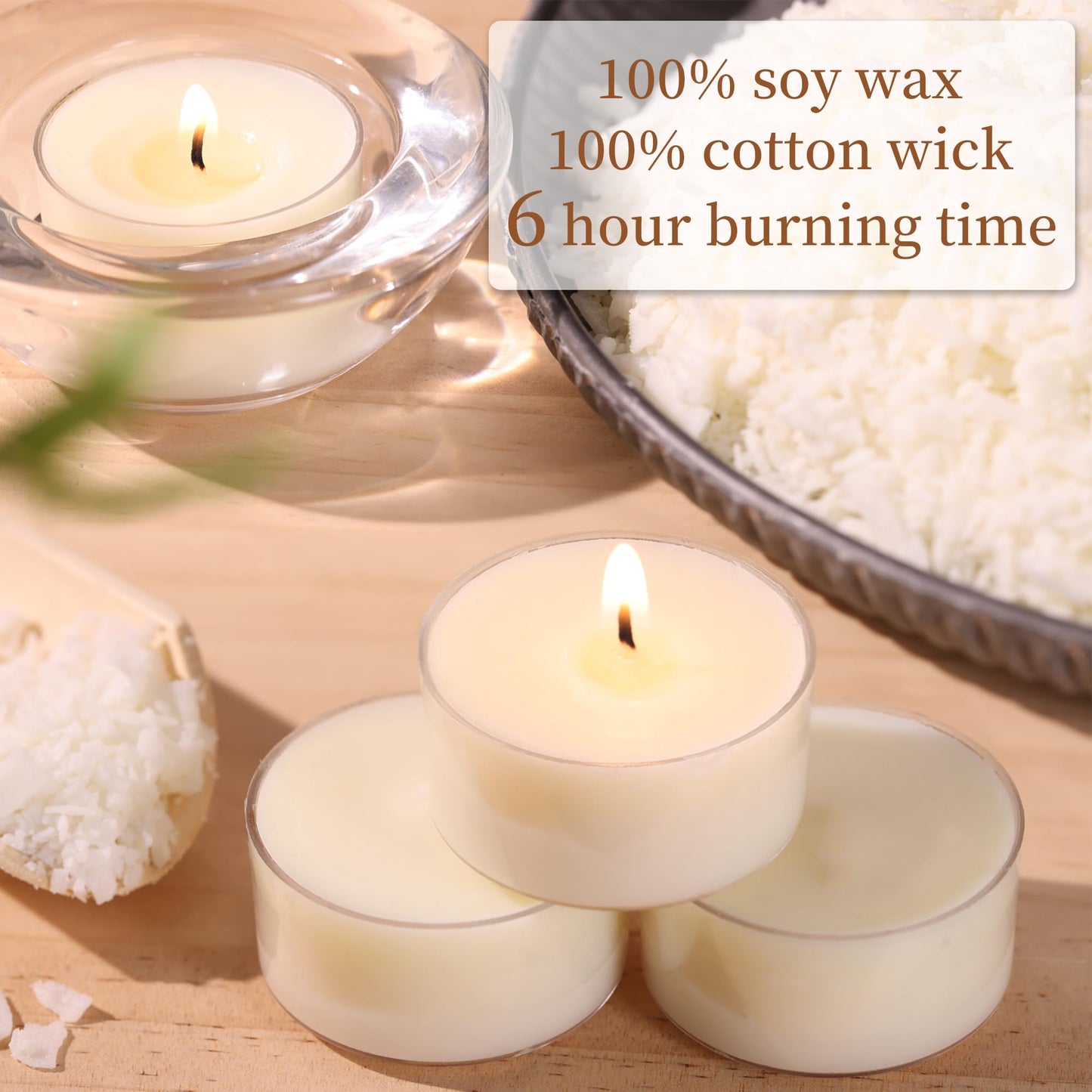 DEVI Soy Tea Lights Candles 200 Pack, 6 Hour White Tea Candles Bulk, Soy Wax Tea Lights Bulk-6 Hours Long Burning, Unscented Small Votives Bulk for Wedding Favors, Party Events, Shabbat,Home Decor