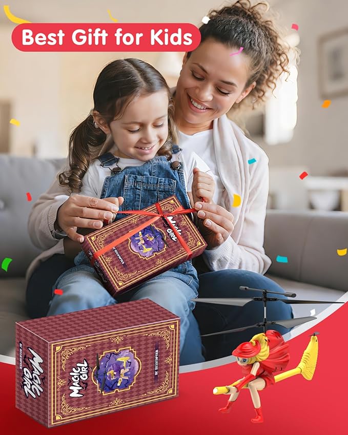 LM16-A RC Helicopter Flying Witch Drone Toys for Girls with LED Lights Indoor/Outdoor Remote Control Helicopter Christmas Birthday Gifts for Kids Boys Girls Age 6-8 9 10 11 12+(Red)