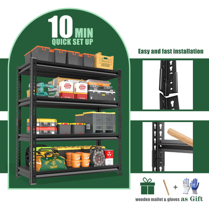 Rufokisa 48" W Garage Shelving Heavy Duty，2000LBS Loads Adjustable Garage Storage Shelves, 4-Tier Metal Shelving Units and Storage Racks Heavy Duty, 48”W x 16”D x 72”H，Black