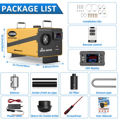 12000W Diesel Heater, 110V/24V/12V Ultra Parking Heater with Remote Control and LCD Display, 2025 Upgraded All-in-One Instant Heat Low Noise for RV Truck Boat Bus Home Shop (110V/24V/12V Heater)