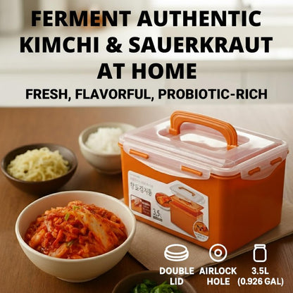 Corvalezy Probiotic Kimchi & Sauerkraut Container for Fresh Fermentation | Airtight Food Storage with Inner Vacuum Lid, (3.5 L) (0.92gal)