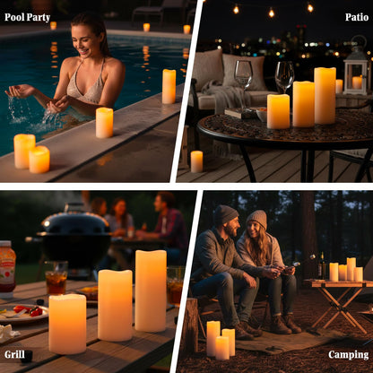 Lumeavetra 6" 8" 10" x 4" Large Waterproof Outdoor Flameless Candles Battery Operated LED Pillar Candles for Indoor Outdoor Lanterns, Ivory, Long Lasting, Set of 3