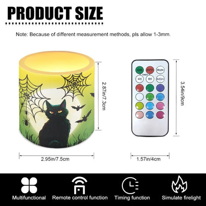 Merkmak Flameless Candles with Remote Battery Operated Candles with Timer Halloween Spider Web Black Cat Pumpkin Print Flameless Pillar Tea Lights for Party Home Decorations