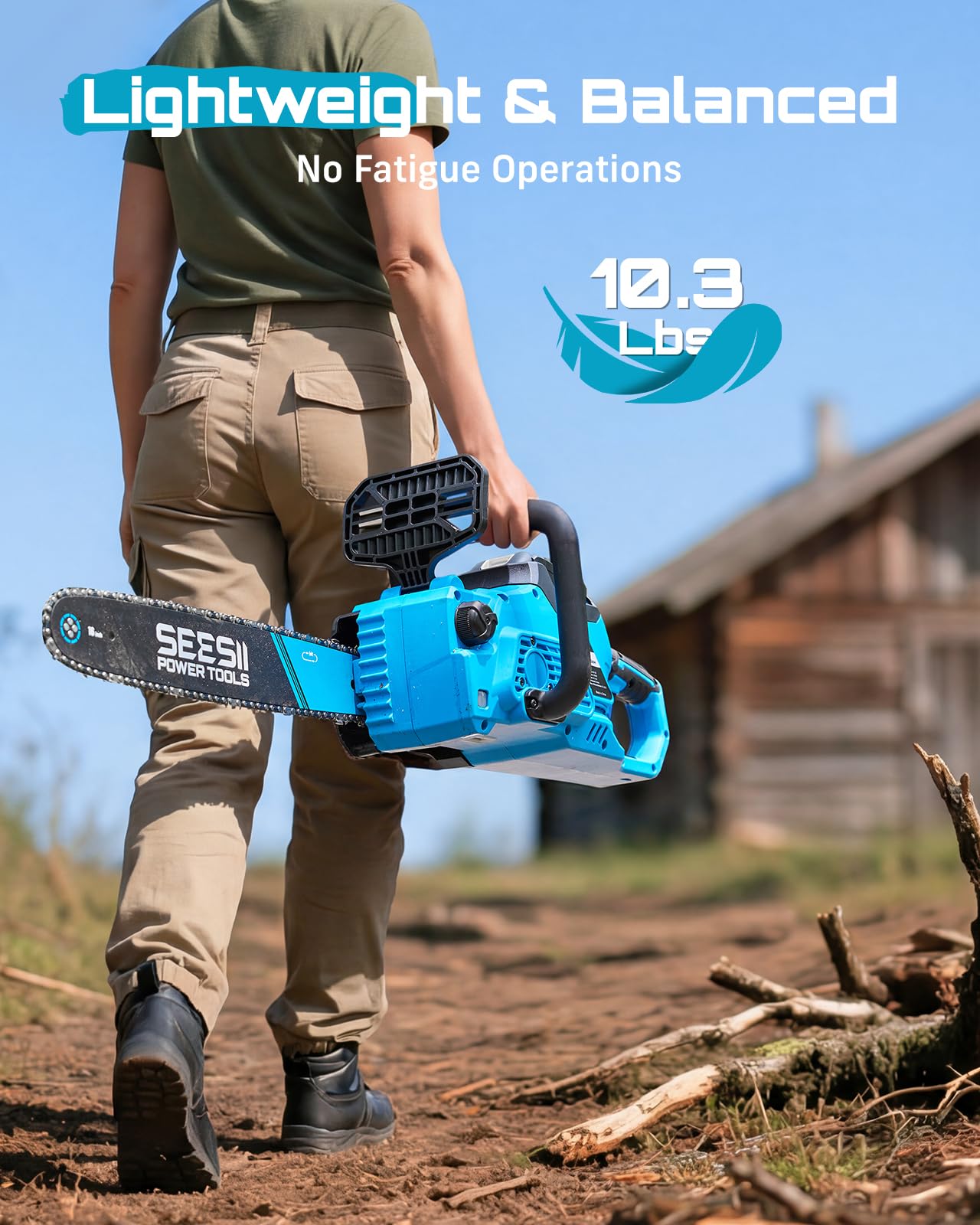 SEESII 40V 16-Inch Cordless Chainsaw: Brushless Electric Chain Saws with 2×4.0Ah Batteries & Charger, Tool-Free Chain Tension, Auto Oiling, for Tree Trimming, Wood Cutting, Yard Work