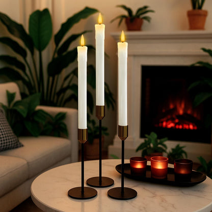 Homemory 6 PCS Real Wax Flameless Taper Candles with Remote, Flickering LED Candlesticks with Timer Dimmer, Fake Candles for Xmas Wedding Celebration Decor, White, 9.6 Inches