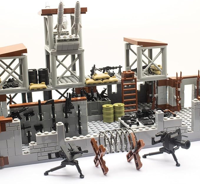 500+ Pcs Military Base Building Brick Sets Include Defence Base Guard Tower for Army Mini Figures Weapon Pack Accessories Kits Toys Guns Weapons Building Block Toy for Kids