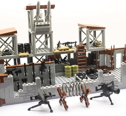 500+ Pcs Military Base Building Brick Sets Include Defence Base Guard Tower for Army Mini Figures Weapon Pack Accessories Kits Toys Guns Weapons Building Block Toy for Kids