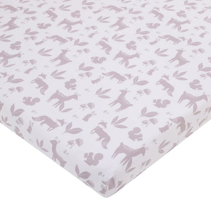 NoJo Little Love Woodland Meadow Taupe, Sage and White, Fox, Deer, and Hedgehog 3 Piece Nursery Mini Crib Bedding Set - Mini Comforter, and Two Fitted Mini Crib Sheets