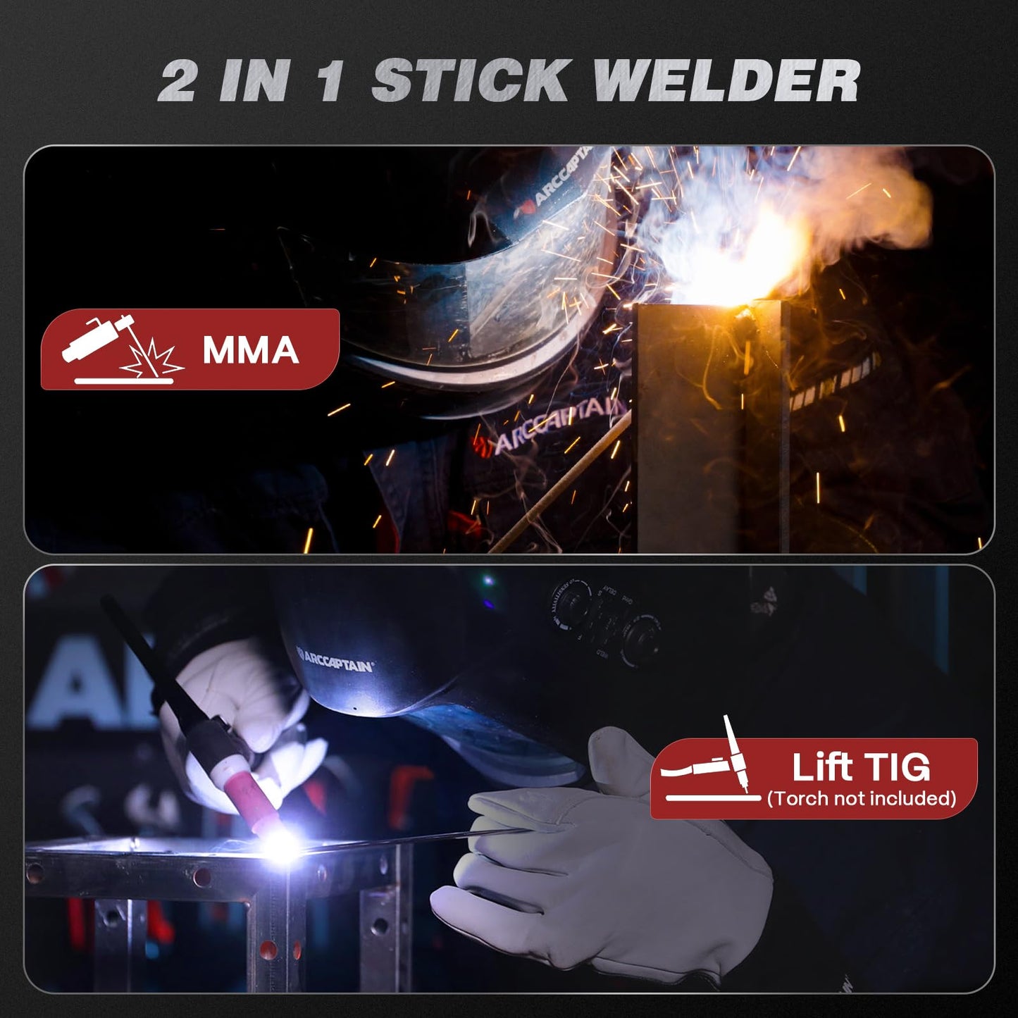 ARCCAPTAIN iControl ARC205 Pro Stick Welder, [APP Control] 205Amp ARC/Lift TIG Welding Machine, Large LED Display, IGBT Inverter 120V/240V MMA Welder with Hot Start, Arc force, and Anti-Stick