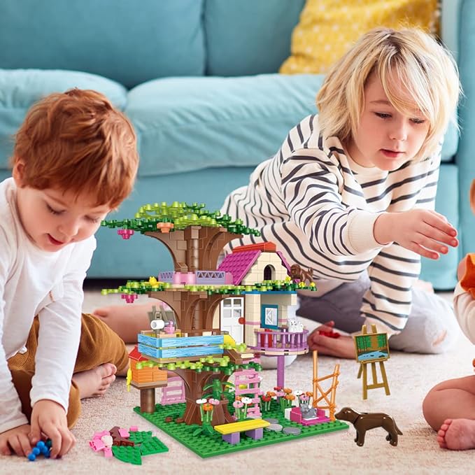 HOGOKIDS Tree House Friends Building Set with LED Light - Girl House Forest Building Block Toy Kit Birthday Valentines Day Gifts for Kids Girls Boys Age Age 6-12+ Years