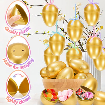 SevenQ Easter Eggs Fillers with Bunny Hair Clips Colorful 24 Pack, Easter Basket Stuffers Party Favors Gift Bags for Kids Cute Stuff Plush Fidget Toys Classroom Treasure Box Egg Hunt Games Supplies