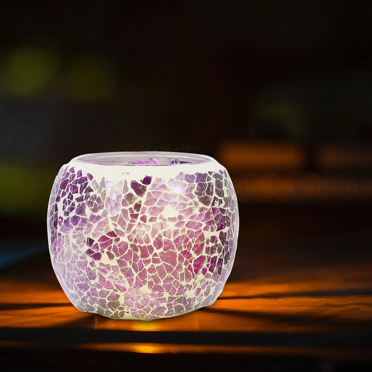 HOOTNEE European Style Mosaic Glass Candleholder, Purple Table Decor for Romantic Dining, Restaurant Candlestick, Decorative Glass Candle Stand for Home and Wedding Centerpiece