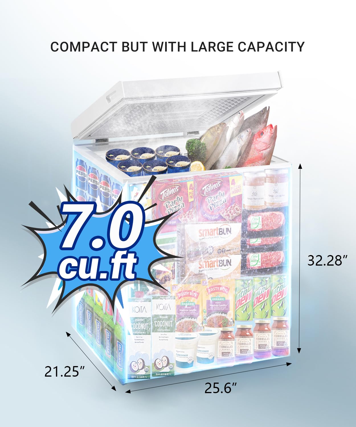 7.0 Cu.ft Chest Freezer, Top Open Door Deep Freezer with 7 Adjustable Thermostat (-18°F to 50°F), Compact Freezer with Removable Basket for Home/Garage/Office, White