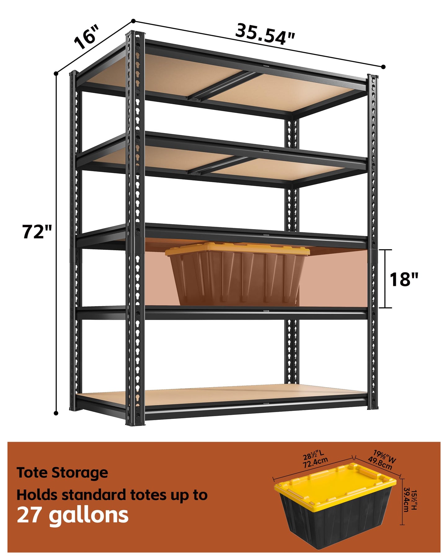 CypBed Storage Shelves Heavy Duty Garage Shelving Unit Adjustable 2200LBS Metal Shelving 5 Tier Garage Storage Rack, Shelf for Basement/Warehouse/Pantry/Closet/Kitchen 35.54" W x 16" D x 72" H, Black