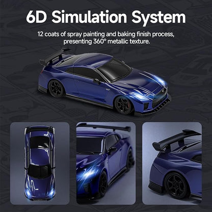 1/64 Scale Drift RC Car - 2.4GHz Half-Scale Remote Control 4WD High-Speed Mini Remote Control Car with Racing Lights (Blue)