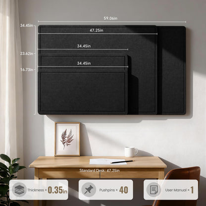 Large Bulletin Board, 60 X 36 Inches Felt Cork Board with 40 Pushpins, Foldable Felt Notice Pin Board Photo Display Board with Self-Adhesive Tape for Office Home School (Black, 35x17 inch)