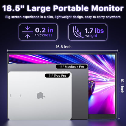 VisionOwl Portable Monitor 18.5 Inch 2K QHD 120Hz Second Screen, USB-C HDMI HDR Travel Monitor for Laptop PC MacBook PS5 Xbox, VESA Mountable, with Speakers, Built-in Kickstand