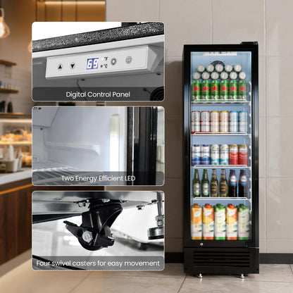 Kismile 9 Cu.Ft Large Commercial Refrigerator, Beverage Refrigerator with Wheels, Lock & Key, Adjustable Shelves, Double-Tempered Glass Drink Fridge for Bar, Restaurant, Home or Outdoor