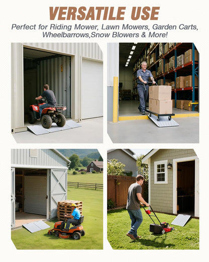 Lupar Heavy-Duty Shed Ramp for Riding Mower, Ramps for Sheds Entrance Garage Threshold Lawn Mowers Wheelchairs Tractor Snow Blower Garden Cart, 1500LBs Loading Anti-Slip Punch Plate Metal Ramp - 2 PCS