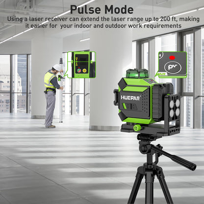 Huepar 360 Laser Level Self-Leveling Cross Line Laser Level 3D Green Beam 197Ft. Laser Tool 67.72" Lightweight Extendable Tripod, Li-ion Battery, Magnetic Base, Hard Carry Case-703CG&T16A