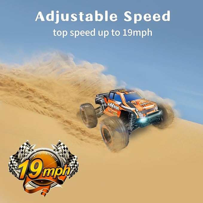 Loolinn | Durable RC Cars for Kids - Hobby Grade 1/16 RC Truck Top Speed 19mph Adjustable Speed Off-Road 4WD - Upgradeable Remote Control Car (Gift for Boys and Adults)