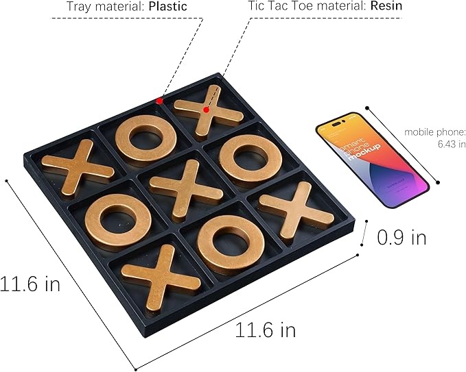 Classic Tic Tac Toe Game Resin Strategy and Fun Games for Kids Tabletop Board Games Party Favours for KidsGolden Tic-Tac-Toe Plastic Board Home DécorGold