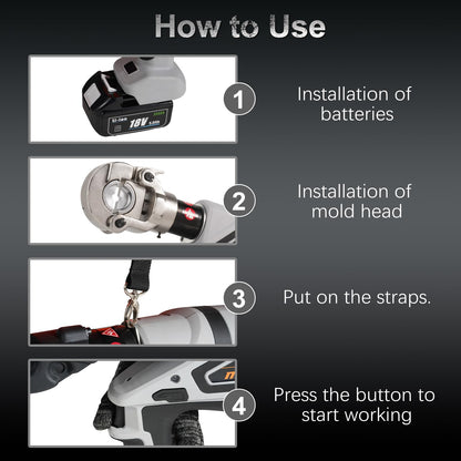 TOORGO Electric Cable Lug Crimper, Battery Powered Hydraulic Crimping Tool with 12 Dies, 6 Ton 8 AWG to 600 MCM Electric Wire Plier, Grey